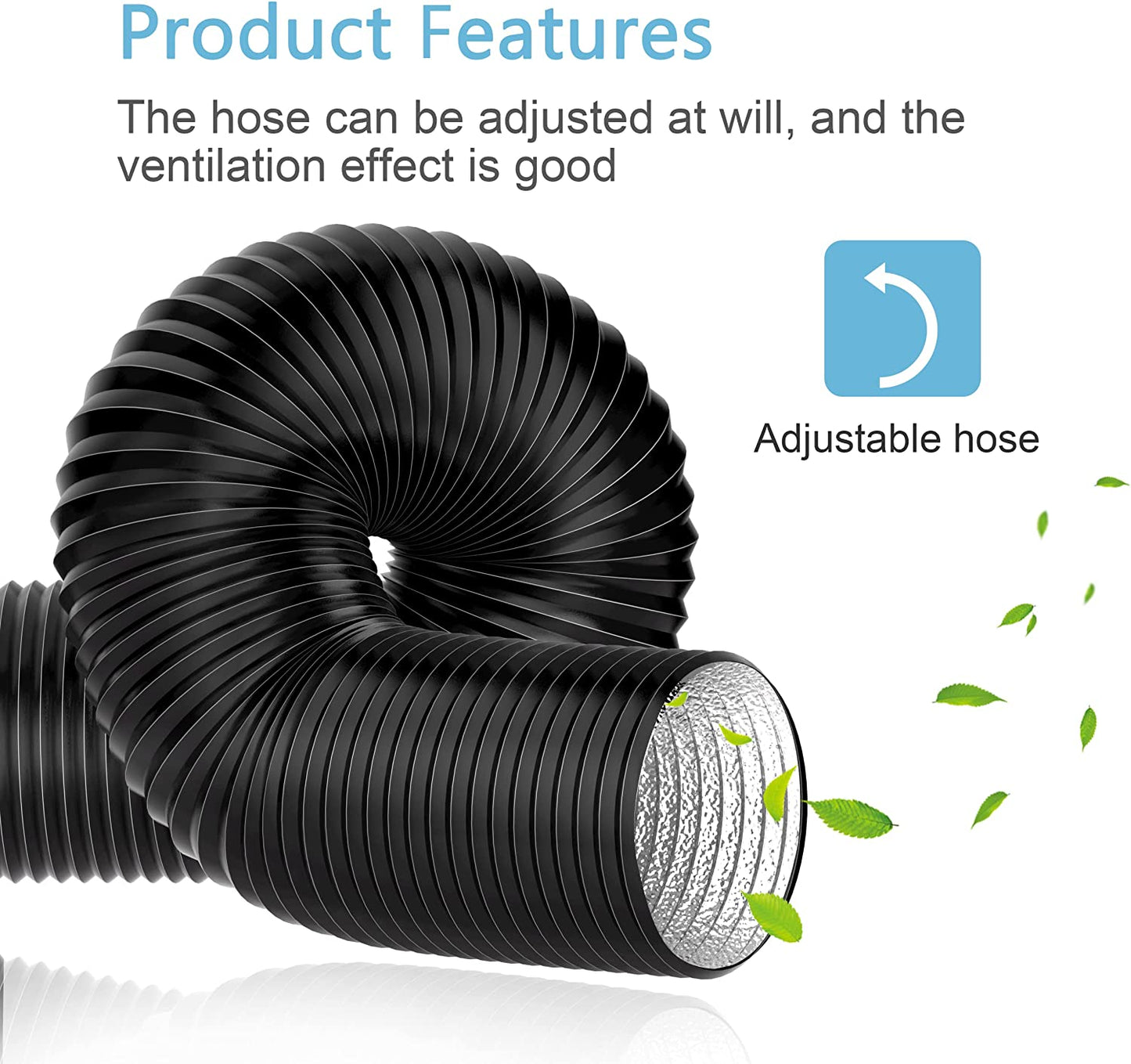 100Mm Condotti Tubo Di Ventilazione Flessibile in Alluminio PVC per Aerazione Domestica, Hydroponics (Ø100Mm*5M, Nero)