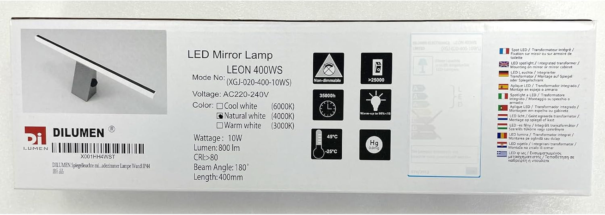 Applique Bagno Specchio Con Interruttore, Acciaio Inossidabile, 40 Cm, Luce Specchio Bagno 10 W 800 Lm, Bianco Neutro 4000 K, Stile Minimalista IP44 Impermeabile(40Cm - 4000K)
