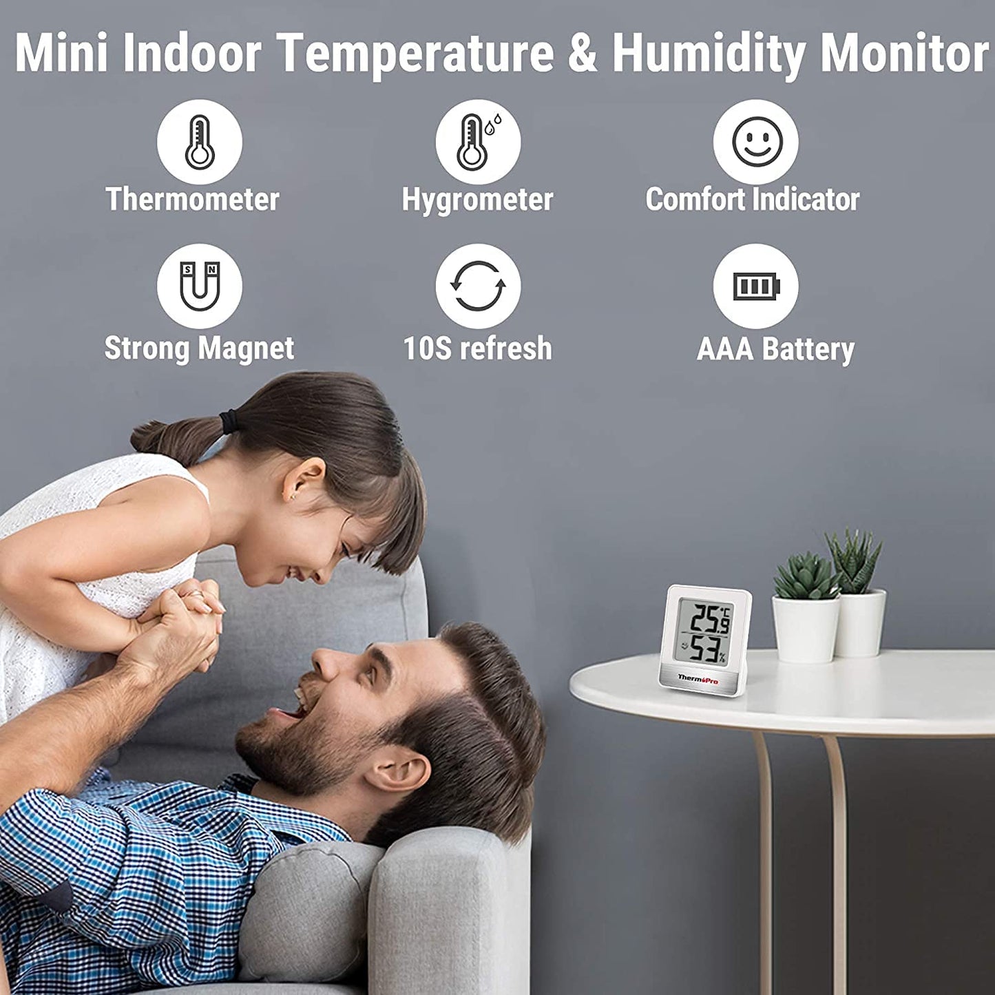 TP49-3 Piccolo Igrometro Digitale Termometro Interno Termometro Dell'Atmosfera Monitor Di Temperatura E Umidometro per Il Comfort Home Office Termometro Di Rettile, 3 Pezzi