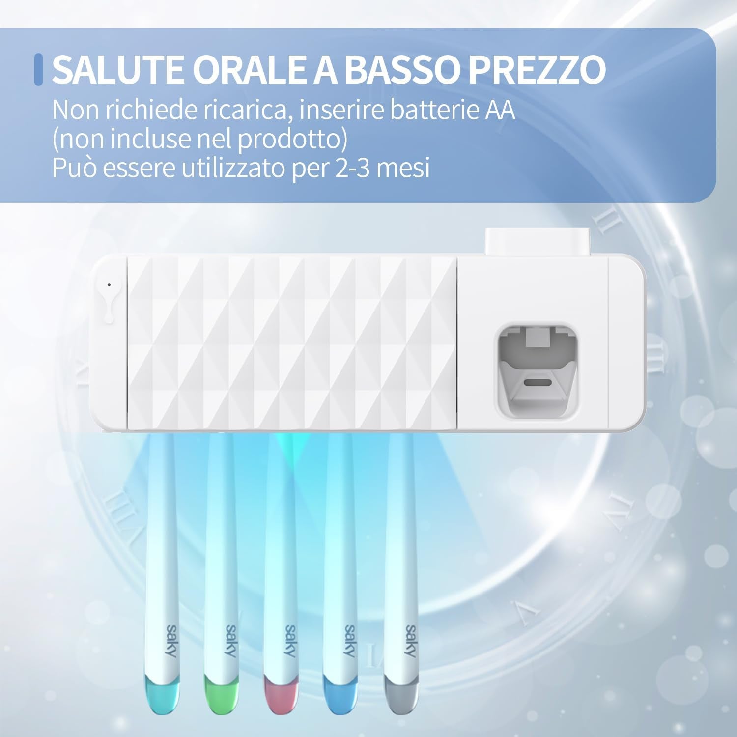 Porta Spazzolino Elettrico -  Sterilizzatore Spazzolini Da Denti Con 5 Fessure per Spazzolino, Dispenser Dentifricio Porta Spazzolini per Bagno Domestico (Bianco)