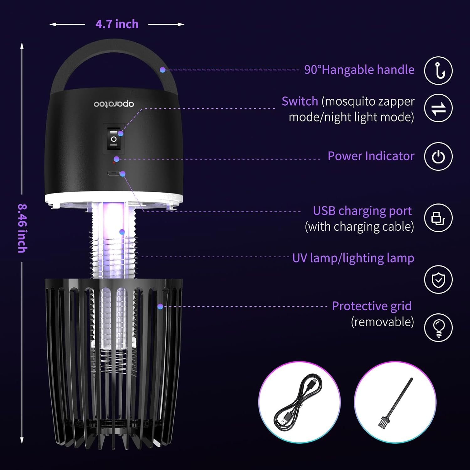 Lampada Antizanzare Elettrica, UV anti Zanzare Lampada Antizanzare USB Ricaricabile Lampada Assassina Di Zanzare Non Tossico Ed Ecologico Antizanzare Con Luce Notturna per Giardino Interno Esterno