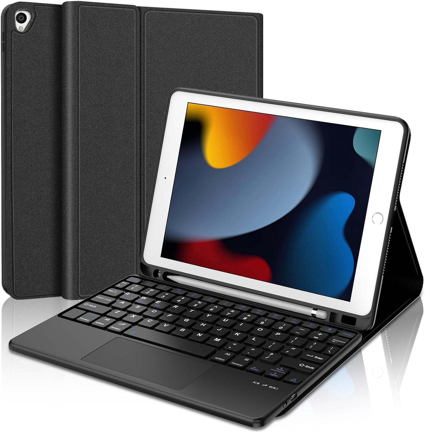 Custodia per Ipad 9/8/7A Generazione 10.2" 2021/2020/2019 Con Smart Trackpad- Custodia Tastiera Bluetooth Con Touchpad per Ipad 10.5 Inch Pro 2017/2019 Air 3, Francese AZERTY, Nero