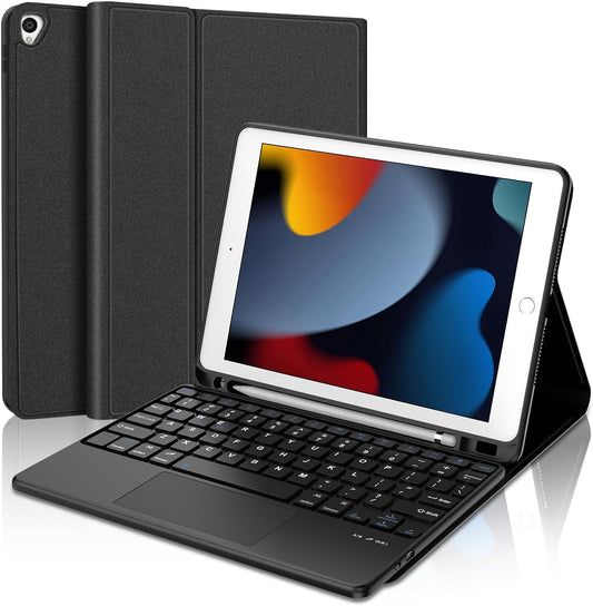 Custodia per Ipad 9/8/7A Generazione 10.2" 2021/2020/2019 Con Smart Trackpad- Custodia Tastiera Bluetooth Con Touchpad per Ipad 10.5 Inch Pro 2017/2019 Air 3, Francese AZERTY, Nero