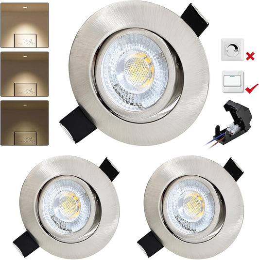 BOYIR Set di 3 faretti da incasso a LED 230V faretti LED ultra piatti 3 livelli dimmerabili 6W 4000K luci da incasso bianco neutro 550LM Faretti da incasso a LED orientabili IP44 faretti da soffitto adatti al bagno 68 mm