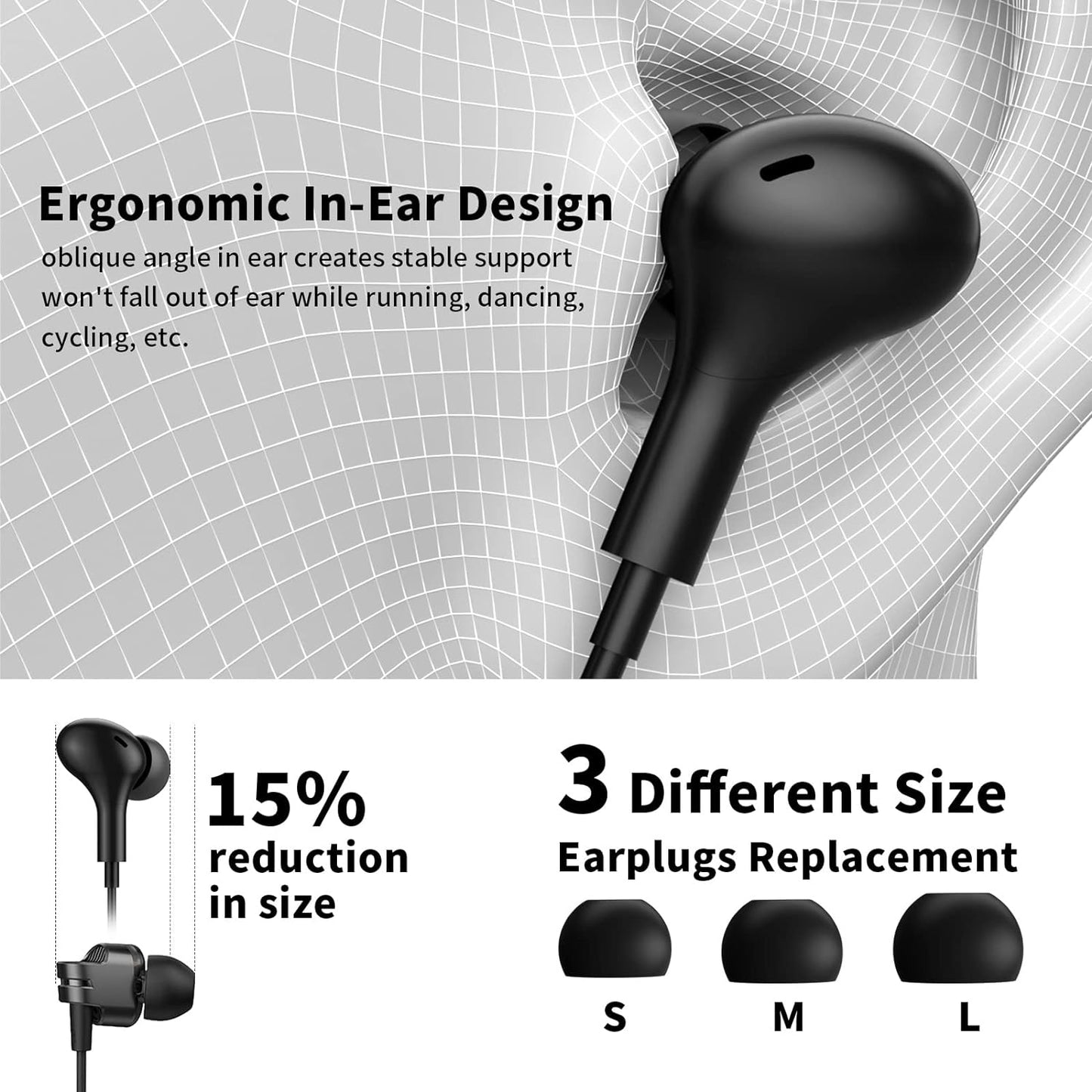 Cuffie Bluetooth Con Cavo per Samsung A54 5G S24 S23 Ultra Iphone 15 Pro Pixel 8 7A Mi 14, Archetto Senza Fili, Auricolari Stereo Con Microfono per Corsa, Palestra, Traning, Sonno