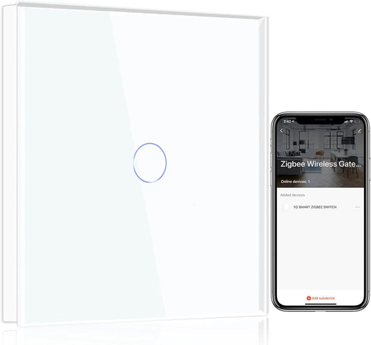 Smart Zigbee - Interruttore Intelligente Da Parete Compatibile Con Alexa E Google Home, Interruttore Da Incasso a 1 via Con Pannello in Vetro Di Cristallo 250 V Bianco (Hub Necessario)