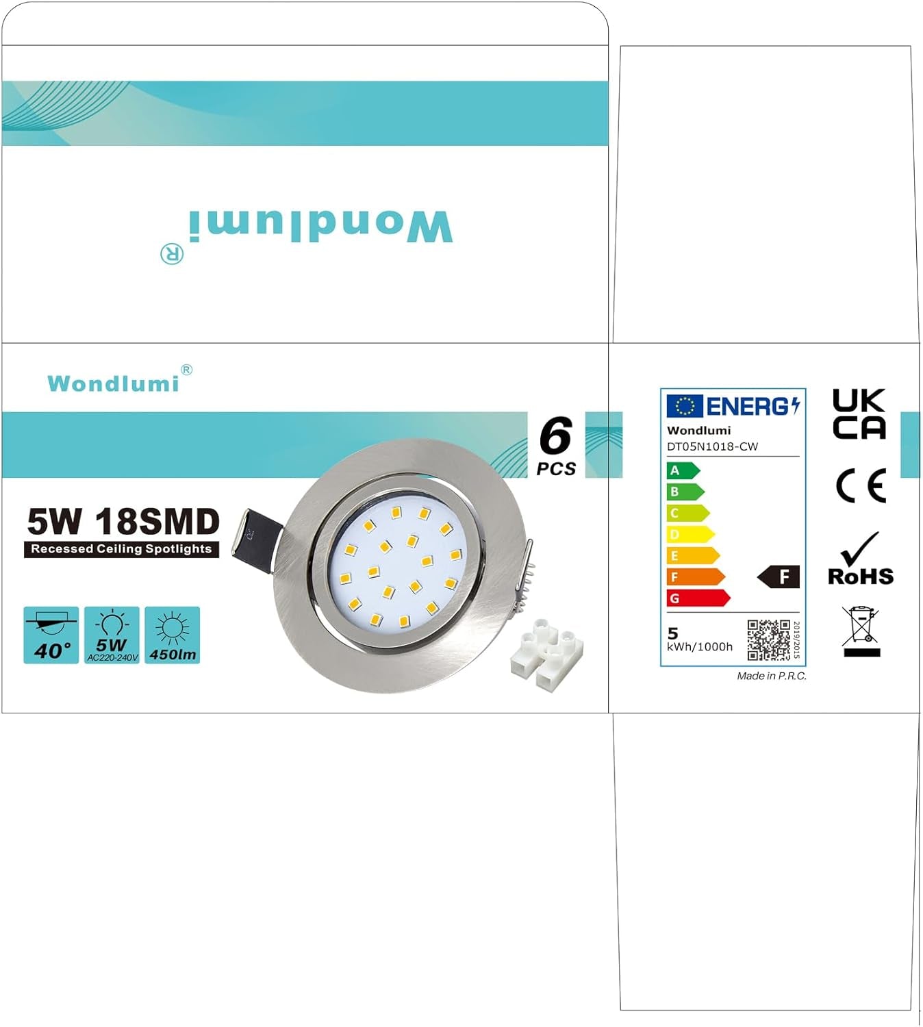 6X 5W Faretti LED Da Incasso per Cartongesso Orientabile 40°,450LM Luce Naturale,Foro 70-75Mm per Interno Cucina,Ultra Slim 30Mm,Faretti Led Soffitto 220V