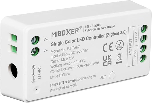 ®, Milight Miboxer Zigbee3.0 Dimmer Controller per Strisce LED Monocolore 12V/24V Compatibile Con Zigbee Amazon Echo App/Controllo Vocale, FUT036Z