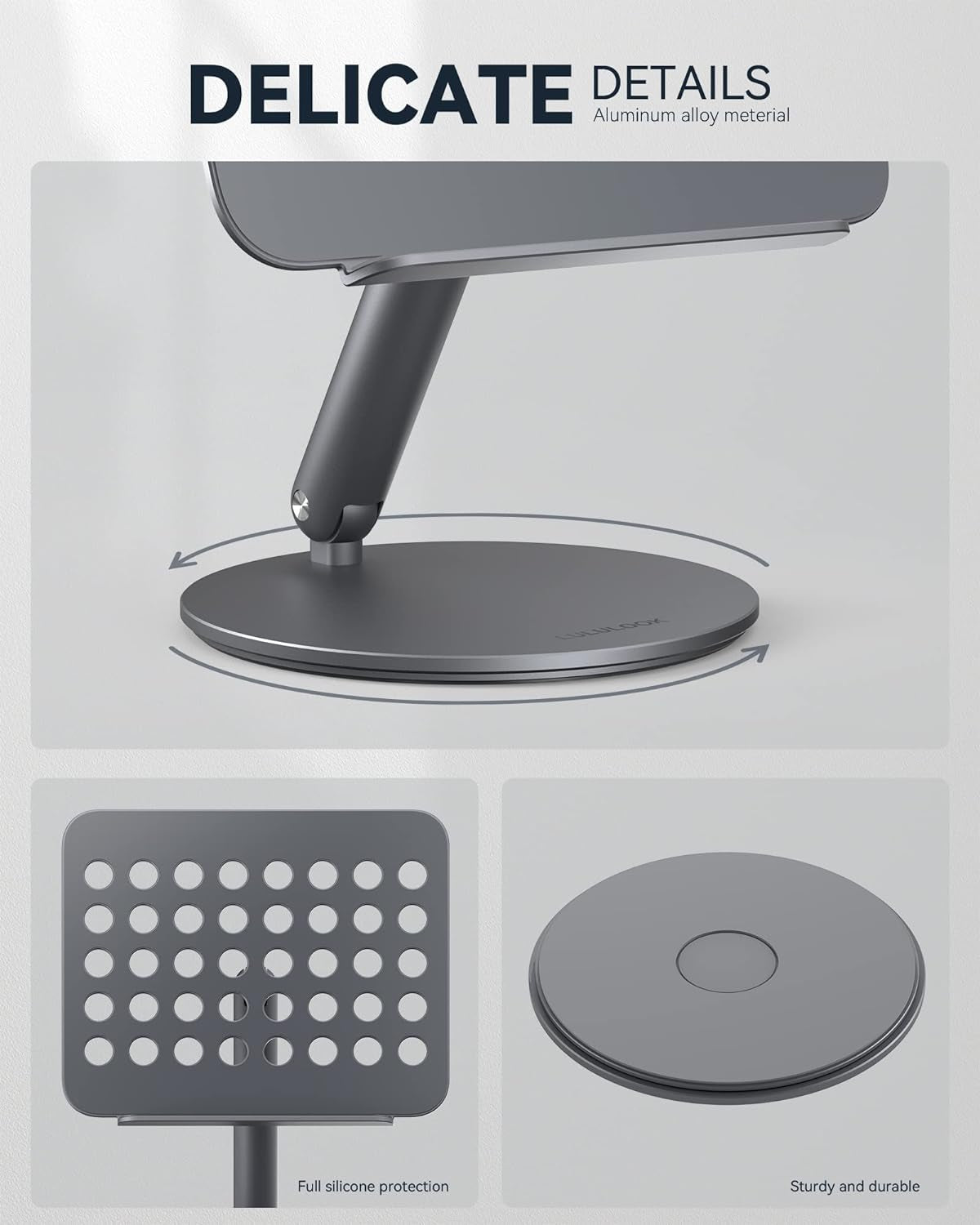 Supporto Universale per Tablet, Porta Ipad Da Tavolo Regolabile Pieghevole E Ruotabile a 360°, Compatibile Con Ipad Pro Air Mini, Samsung Galaxy Tab, Surface Pro, Switch, Grigio