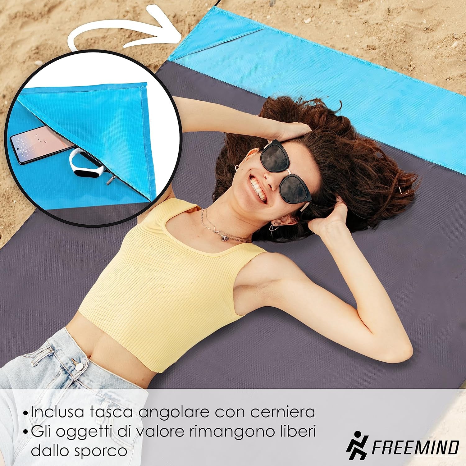 ® XXL Coperta Da Picnic, Spiaggia, Viaggio, Ultraleggera, Sottile, 2 X 2 M, Impermeabile, Compatta, Senza Sabbia, per Campeggio, Mare, Con Custodia, 4 Picchetti, Moschettone