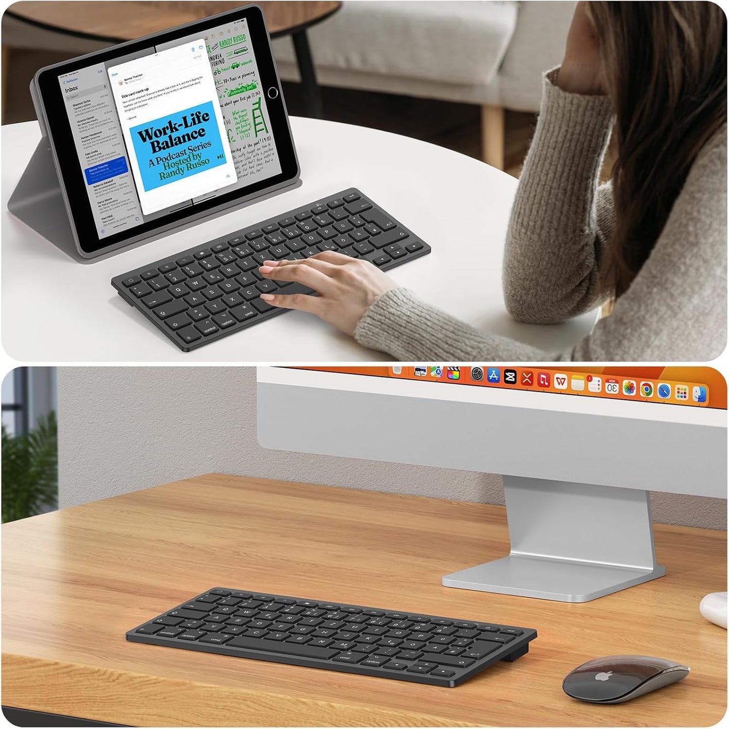 Tastiera Bluetooth Tedesca per Tablet, Tastiera QWERTZ Ultra Sottile, Compatibile Con Tablet, Connessione Stabile, Nero