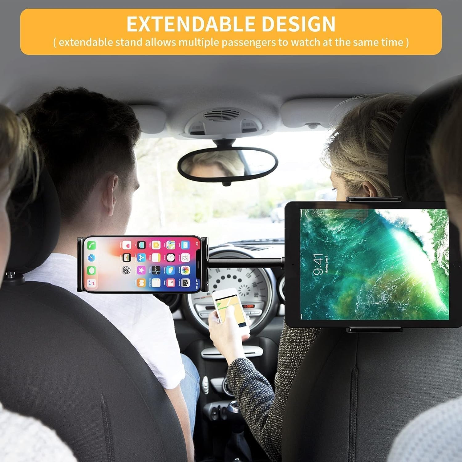 Supporto Tablet per Poggiatesta Auto Sedili Posteriori, Rotazione 360 Gradi Et Estensibile, per Smartphone/Ipad Da 4 a 11 Pollici (2 Posiziones)