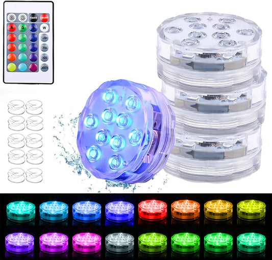 Illuminazione per Piscina Subacquea, Multicolore RGB LED Con Telecomando, IP68, Luci Subacquee, 10 Ventose, per Piscina, Fontana, Stagno, Acquario, Decorazione per Feste [4 Pezzi]