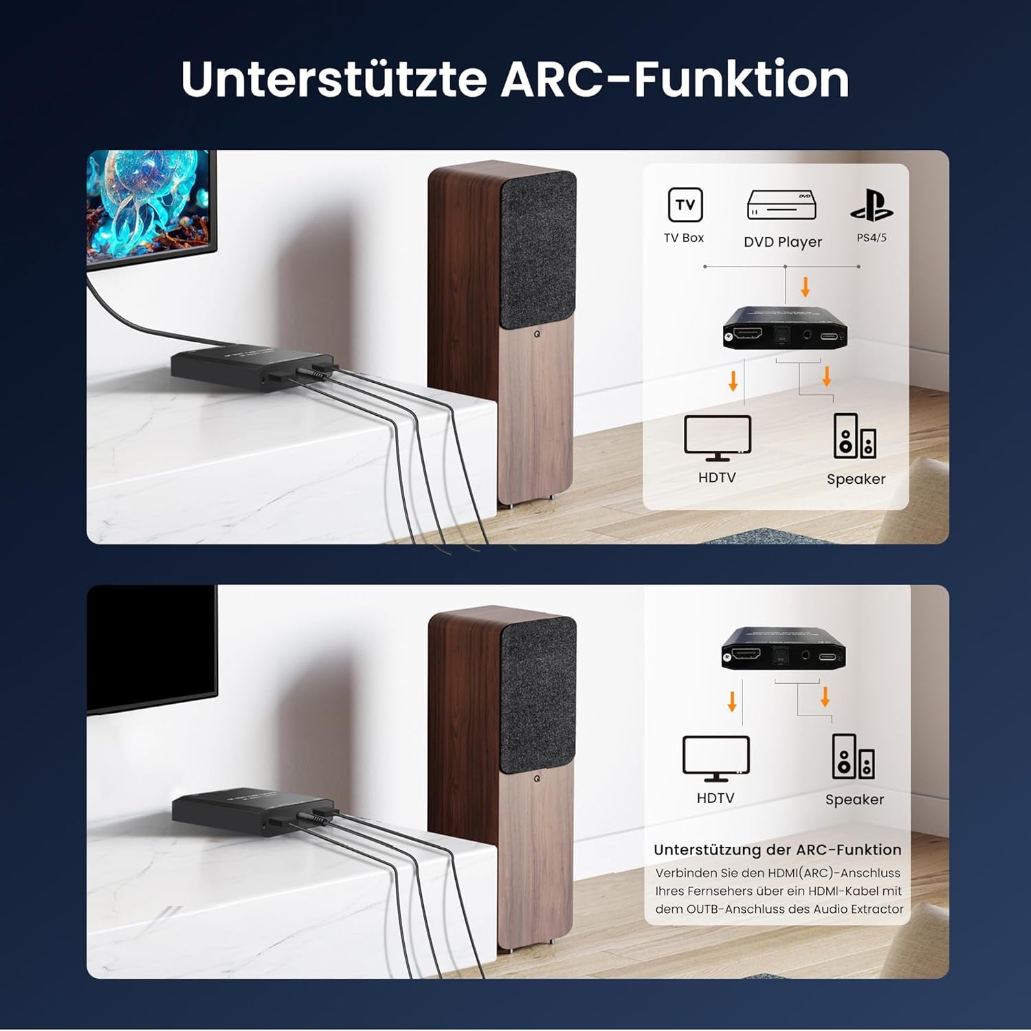 HDMI Audio Extractor, HDMI Splitter Audio Extractor 4K 120Hz, 8K HDMI a HDMI SPDIF 3.5Mm Stereo Converter Audio, HDMI ARC Adattatore Ottico per PS5, Xbox TV Cuffie Soundbar