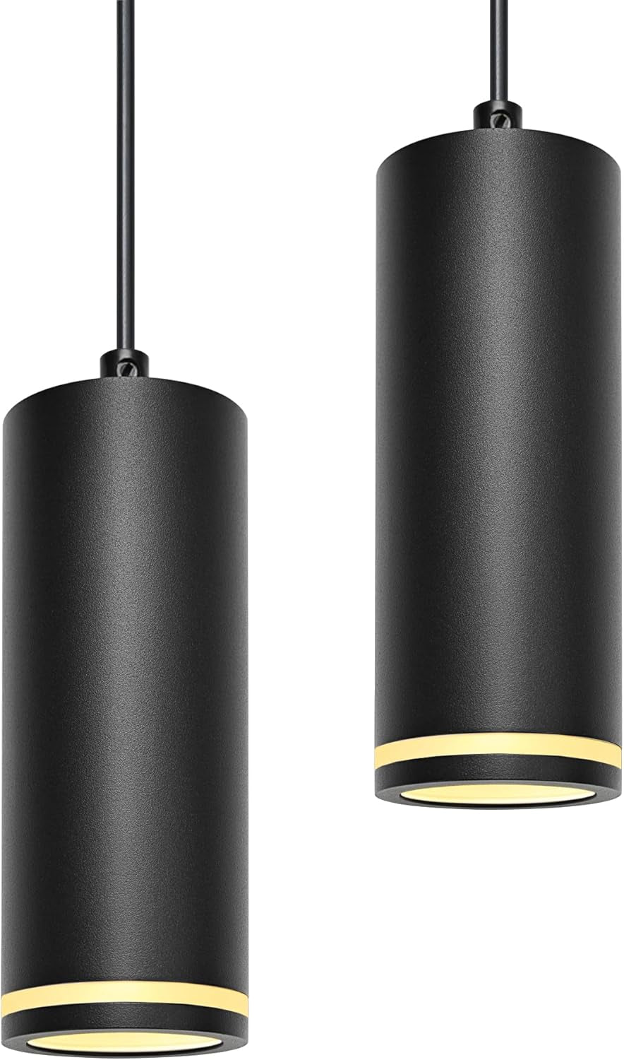 Lampadario a Sospensione Moderno 15Cm, Lampada a Sospensione Con Portalampada GU10, Lampadario Cilindrico Nero, Lampadari Regolabile in Altezza per Soggiorno, Camera Da Letto, Cucina, 2 Pezzi