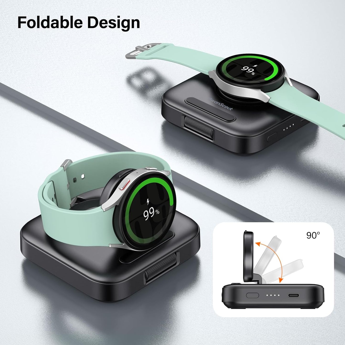 Caricatore Portatile per Samsung Watch 7, 1800Mah Caricatore Wireless per Galaxy Watch Ultra/7/6/6 Classic/5/5 Pro/4/3/Active 2,  303S