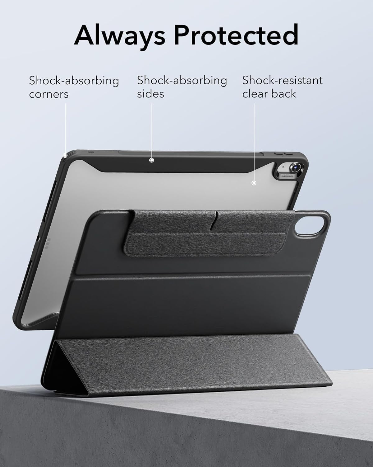 Cover per Ipad Air 13 Pollici M2 2024, Custodia Magnetica Rimovibile, Supporto per Pencil Pro/Pencil USB-C, Supporto Verticale E Orizzontale, Auto Attivazione/Standby, Serie Rebound 360, Nero