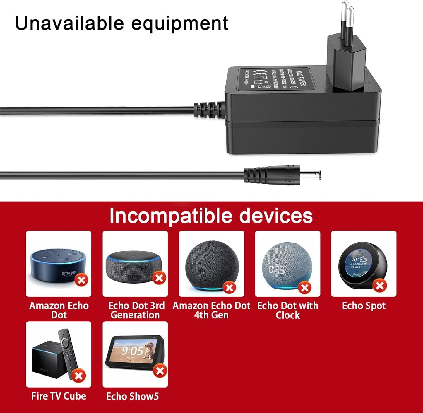 Cavo Di Alimentazione 30W per Echo (4A Generazione), Echo (3A Generazione), Echo Show 15, Echo Show 10 (3A Generazione), Echo Show (2A Generazione), Echo Show 8 Ed Echo plus (2A Generazione)