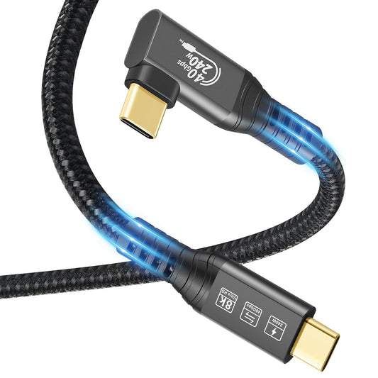 Cavo USB4, Con Cavo Thunderbolt 4, Cavo Di Ricarica Da 240 W, Cavo Dati Da 40 Gbps, HDR 8K @ 60Hz, Cavo USB C a USB C, 90 Gradi per Hub, Dock Macbook, M2, M3, Mac SSD (90 Gradi USB4 40G 240 W 0,5 M)