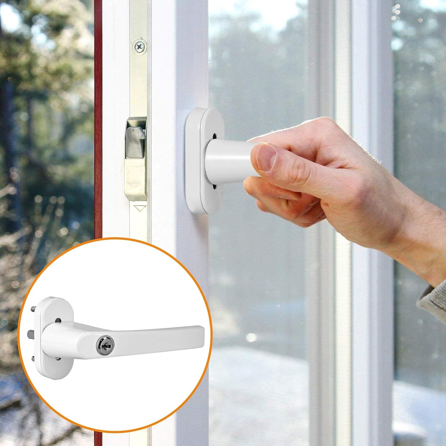 2 Pezzi 43Mm Maniglia per Finestre Girevole 90° Maniglie Inserite Con Serratura per Finestra UPVC Porte Balcone Maniglia Della Finestre per Chiusura Di Sicurezza Bambini Con Chiave - Bianco