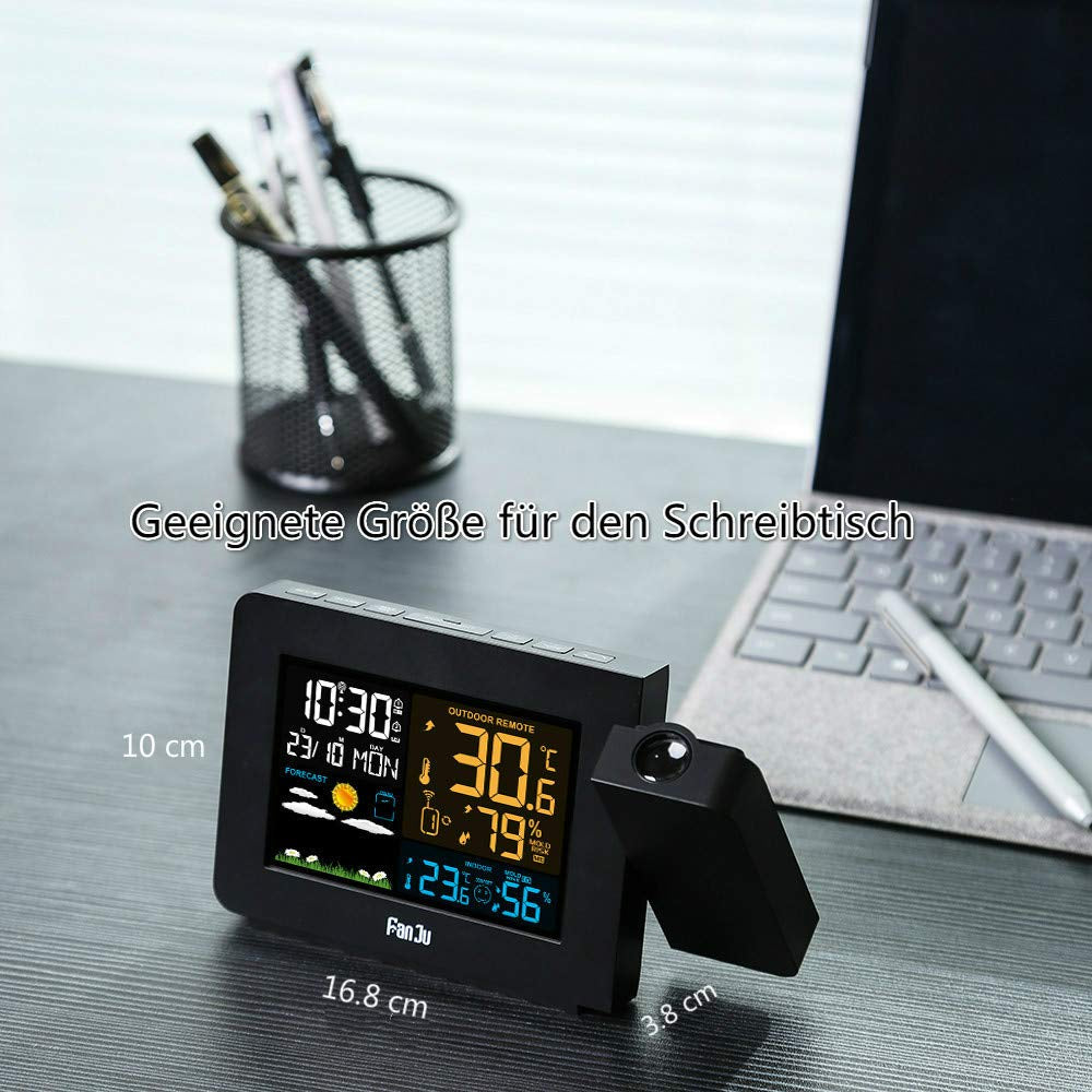 FJ3391 Stazione Meteorologica Wireless Con Sensore Esterno Sveglia Con Proiezione Temperatura Interna Ed Esterna E Umidità Fase Lunare Radiosveglia (Versione in Lingua Italiana Non Garantita)