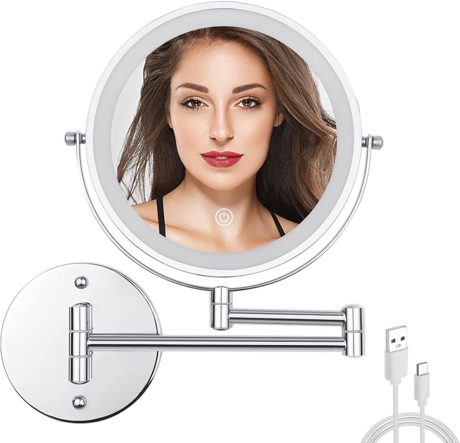 Specchio Da Trucco Illuminato Da Parete Da 8 Pollici, Specchio Cosmetico Con Ingrandimento 1X/10X Su Entrambi I Lati Con Luci, Specchio Cosmetico a 54 LED Da Parete, Specchio Da Barba Da Bagno