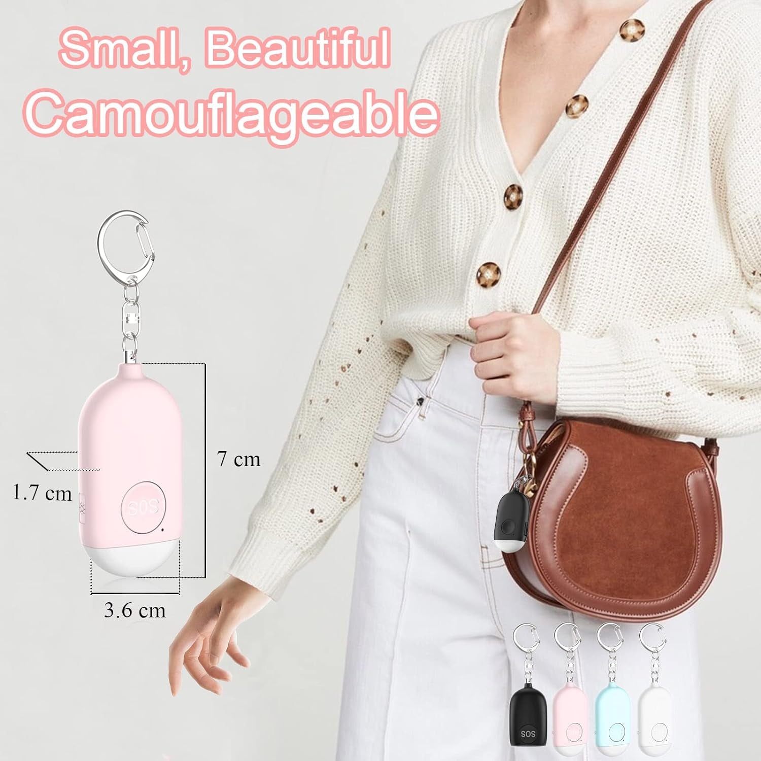 Allarme Personale Ricaricabile, 130 Db Forte Suonoallarme Di Sicurezza Personale Allarme Autodifesa per Donne/Bambini/Ragazze/Anziani Con Torcia Led(Bianco+Rose)