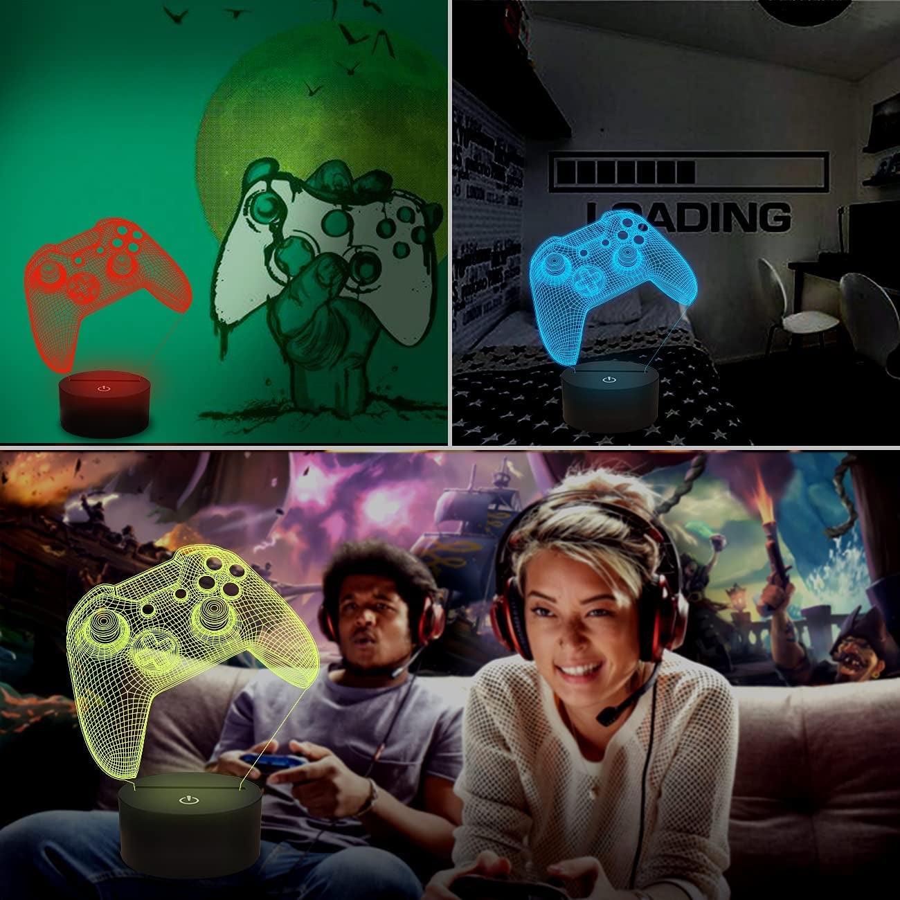 Luce Notturna 3D Gamepad, Game Console Illusion Lampada Con Telecomando + Touch 16 Colori Lampeggiante Cambiando Da Decorazione Camera Regali Di Compleanno per Fan Di Gioco