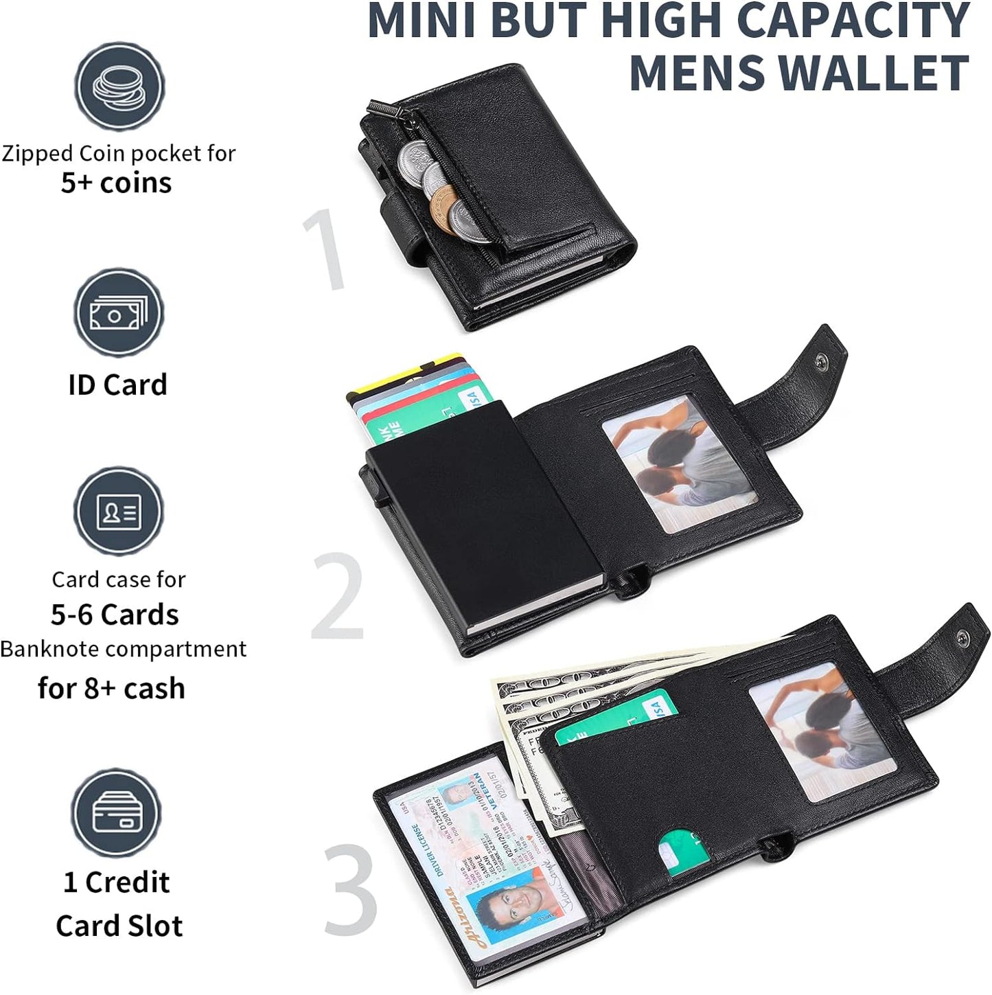 Porta Carte Credito Protezione RFID | Portafoglio Slim Da Uomo Vera Pelle | Portafoglio Uomo Con Portamonete, | Mini Porta Tessere Portacarte Uomo
