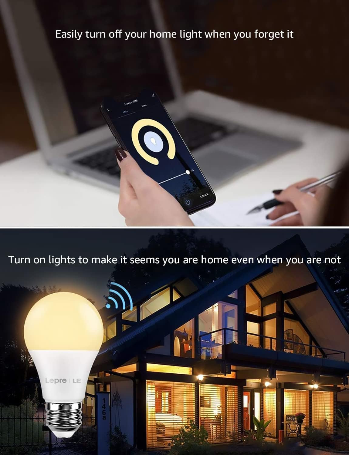 Lampadina LED E27 Intelligente, 9W=60W, Lampadina Wifi Bianco Caldo 2700K Luminosità Dimmerabile, Lampadine Smart Compatibile Con Alexa E Google Assistant, Controllo Da App Smartphone, 2 Pezzi