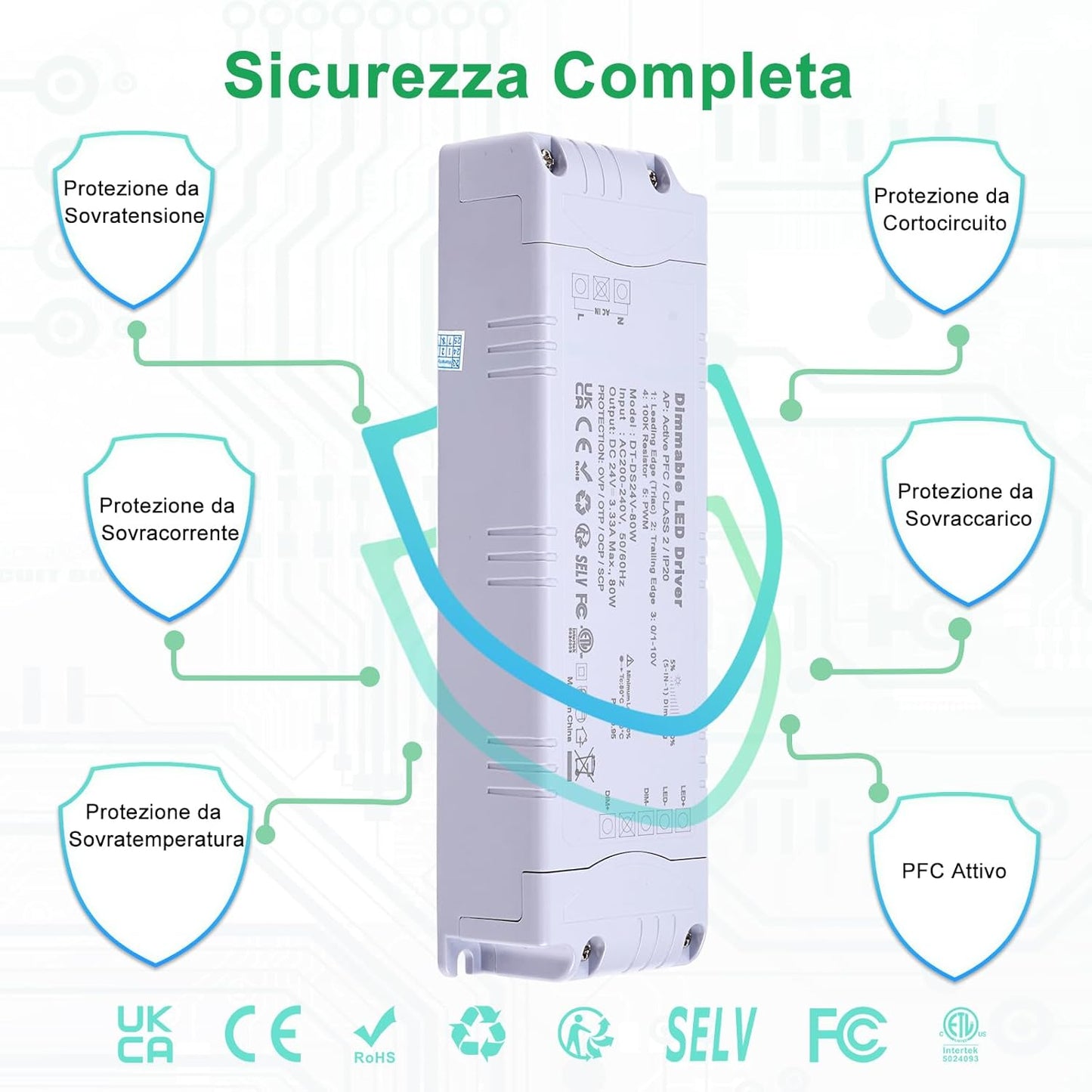 Trasformatore LED 24V 80W Dimmerabile, Triac & 0-10V&1-10V & PWM & Resistenza Da 100K, Alimentatore 24V 3.33A Di Tensione Costante, Driver LED AC 220V to DC Trasformatori Di Bassa Tensione