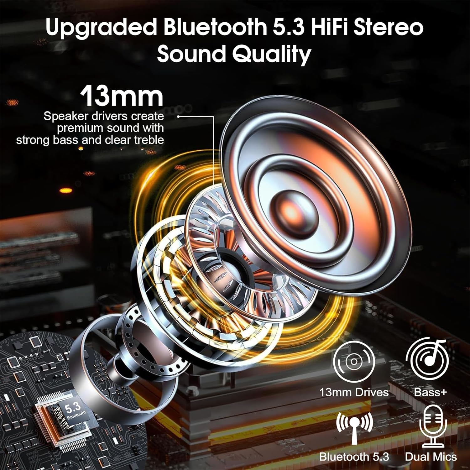 Auricolare Bluetooth, Auricolari Bluetooth 5.3 Con Microfono Antirumore, Cuffie Wireless Bluetooth Con Gancio Girevole, 120 Ore Conversazione Cuffiette Senza Fili per Lavoro/Business, Nero