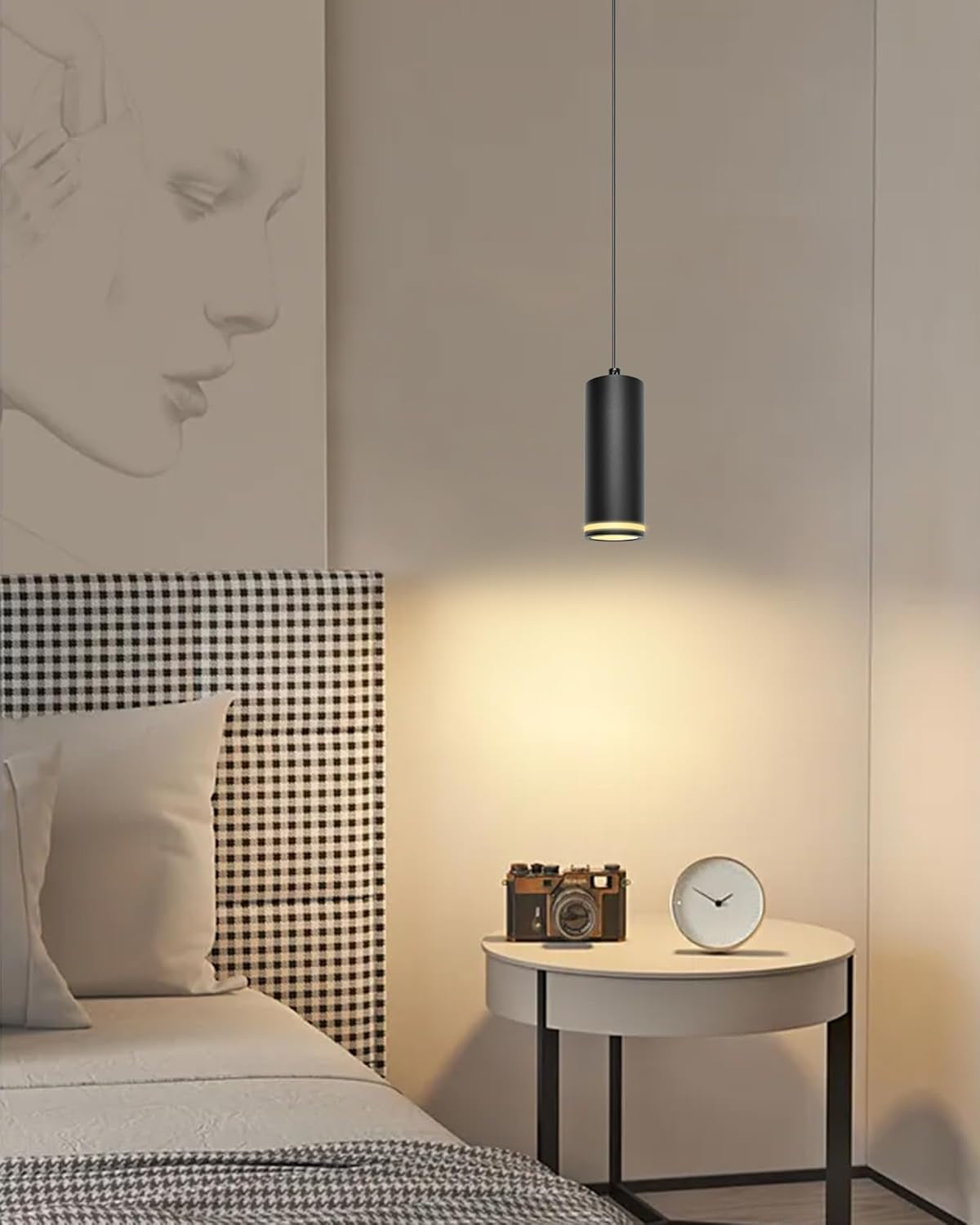 Lampadario a Sospensione Moderno 15Cm, Lampada a Sospensione Con Portalampada GU10, Lampadario Cilindrico Nero, Lampadari Regolabile in Altezza per Soggiorno, Camera Da Letto, Cucina, 2 Pezzi