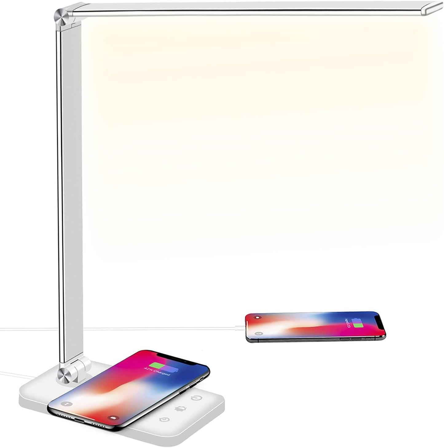 Lampada Scrivania LED, Lampada Da Tavolo, Caricatore Wireless 10W, Ricarica USB 5V/2A, 10 Luminosità X 5 Temperature Di Colore, Protezione Degli Occhi, Dimmerabile per Lettura, Studio, Ufficio