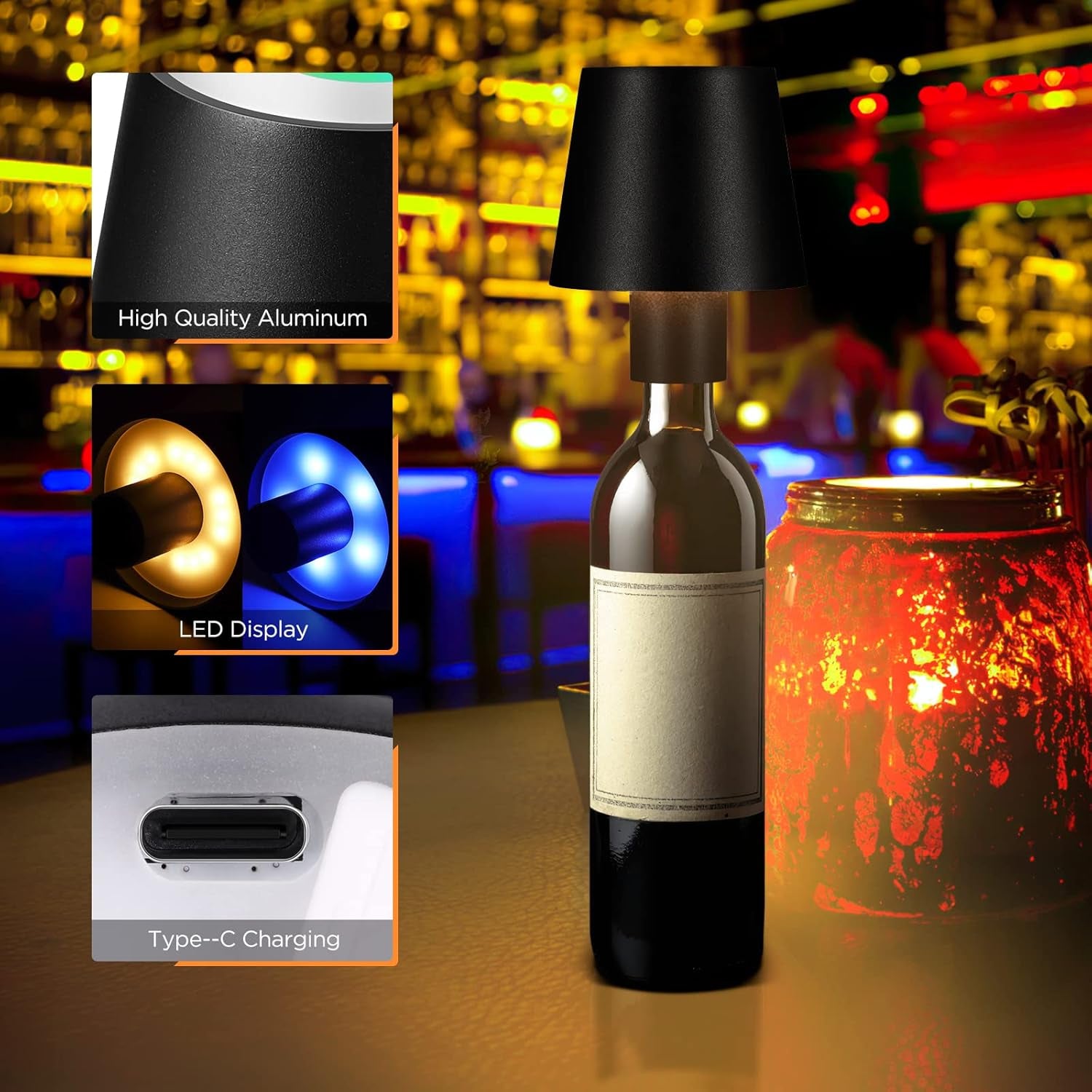 Lampada Da Tavolo a LED Senza Fili, Ricaricabile, Con Batteria Da 5200 Mah, 3000 K, RGB Dimmerabile, Portatile, IP54, Impermeabile, per Interni Ed Esterni, Ristorante Bar