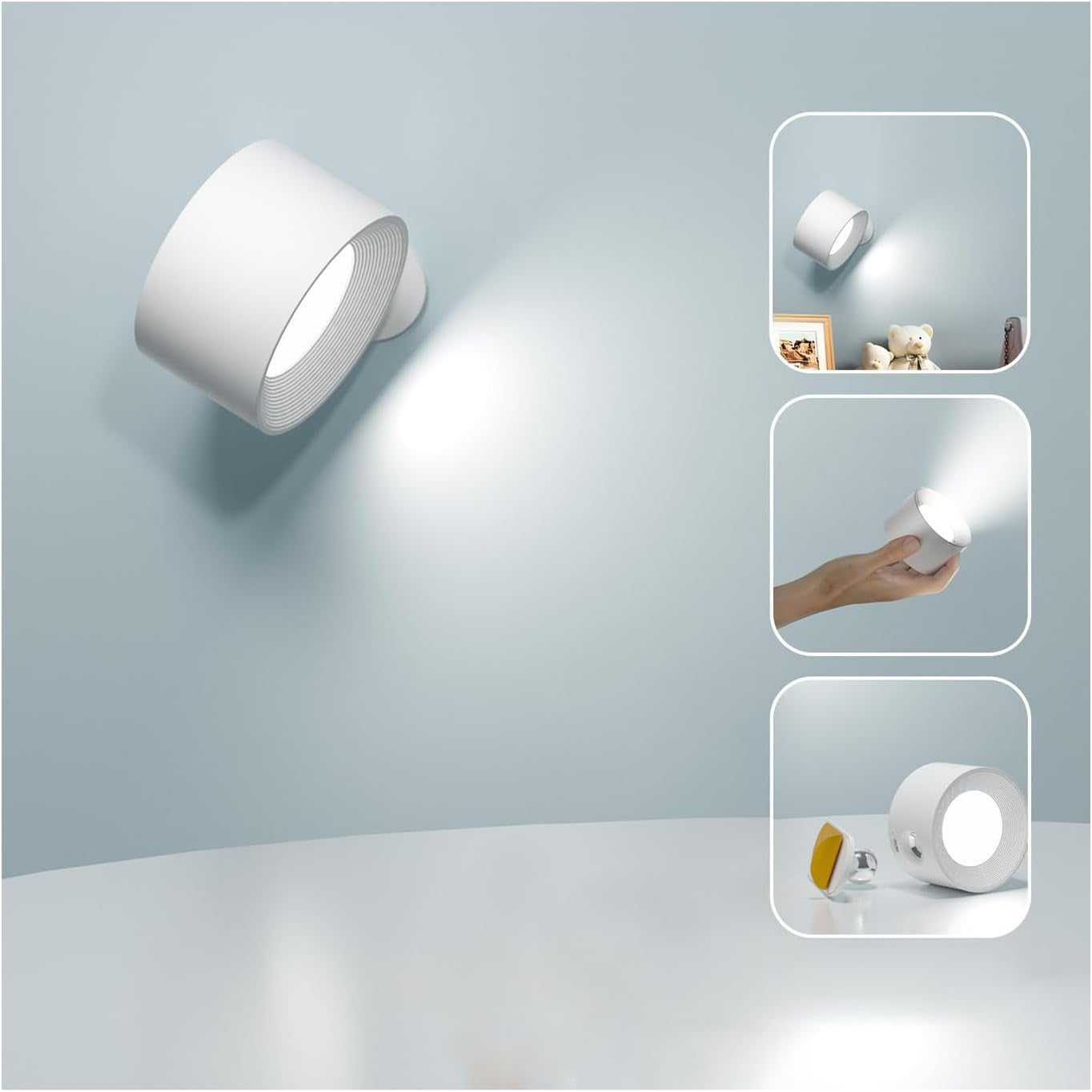 - Lampada Da Parete a LED per Interni, Con Batteria, 1 Pezzo, Controllo Touch, 3 Livelli Di Luminosità, Girevole a 360°, per Soggiorno, Camera Da Letto, Scale, Corridoio, Lampada Wireless