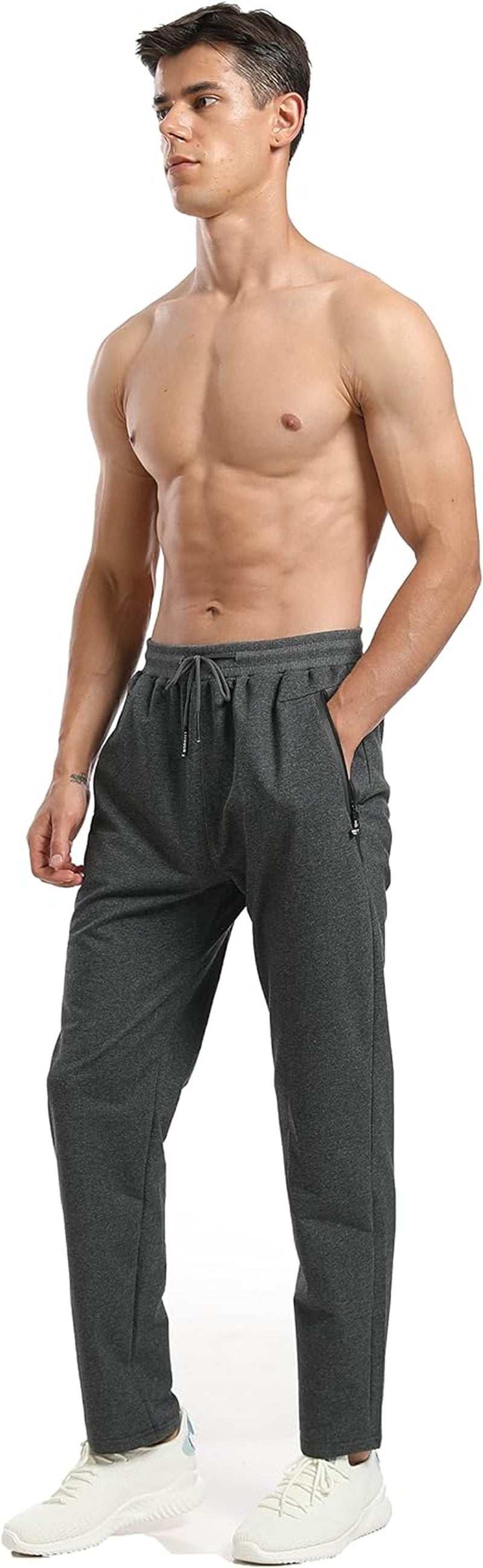 Pantaloni Tuta Uomo Slim Fit Joggers Uomo Cotone Pantaloni Sportivi Con Zip Tasche Con Vita Elastica Stile Casual(Grigio