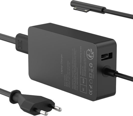Alimentatore Surface 65W 15V 4A Caricatore per Microsoft Surface Pro 11/10/9/8/Pro 7/7+/6/5/4/3/X, Surface Go 4/3/2/1, Surface Laptop 7/6/5/4/3/2/1, Surface Book 3/2/1, Caricabatterie Con Porta USB