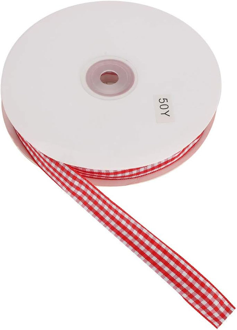 Nastro a Quadretti, Nastro Scozzese a Quadretti per Artigianato Bowknot Che Fa Accessori per La Decorazione Di Abbigliamento Con Nastro Controllato 50 Yard/Rotolo(Rosso E Bianco)