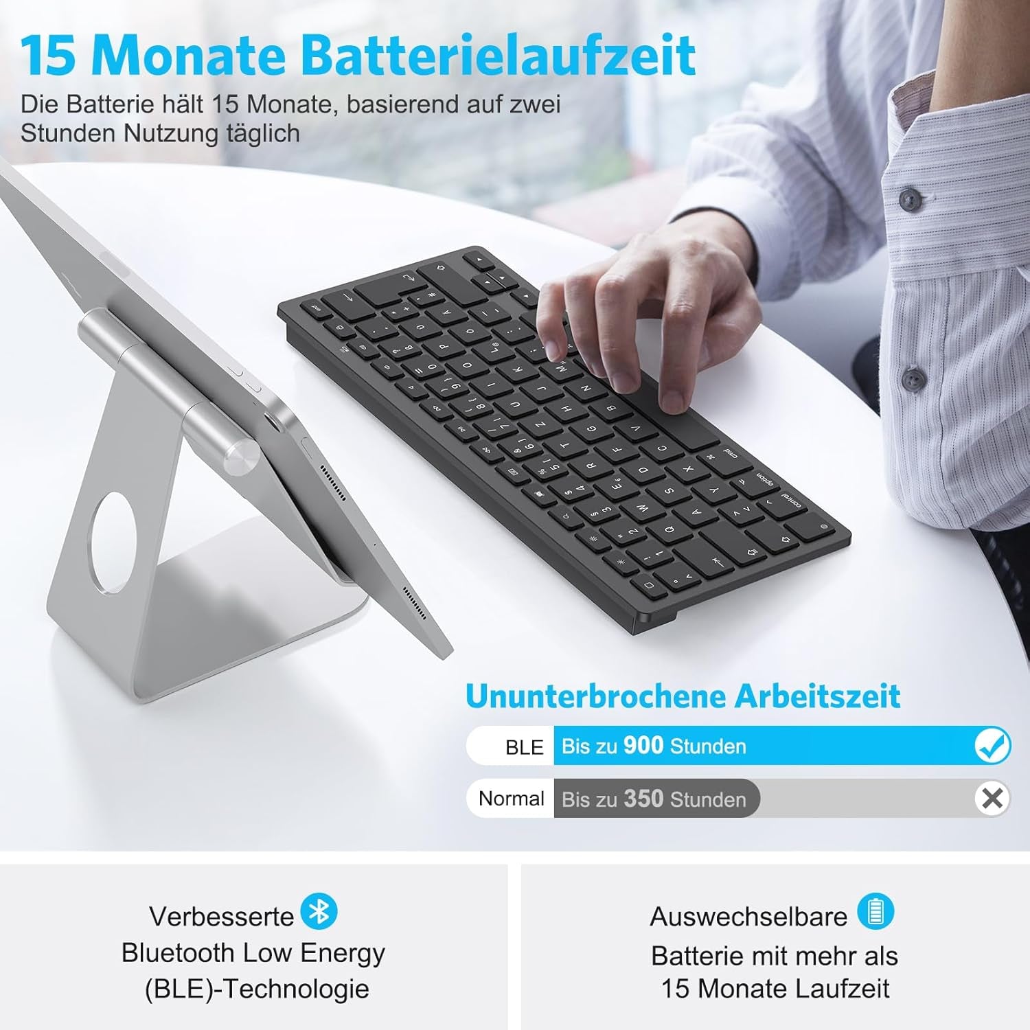 Tastiera Bluetooth Tedesca per Tablet, Tastiera QWERTZ Ultra Sottile, Compatibile Con Tablet, Connessione Stabile, Nero