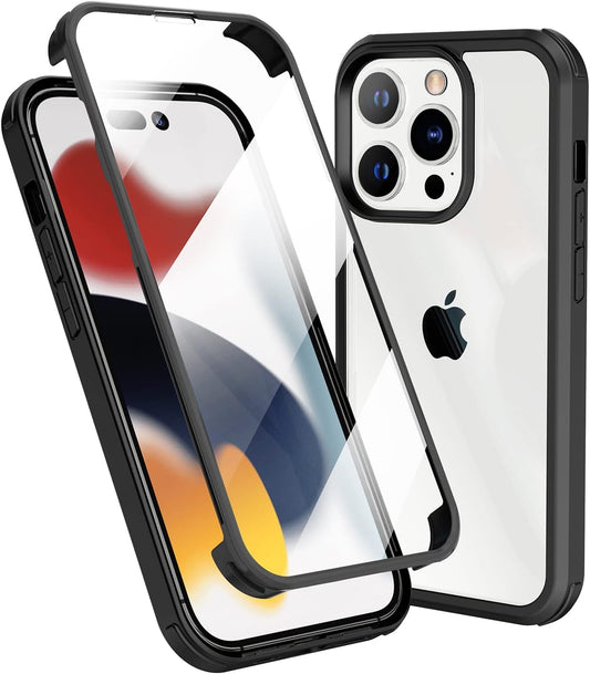 Custodia Trasparente Su Entrambi I Lati, Progettata per Iphone 14 Pro Max, Protezione Completa Con Pellicola Protettiva in Vetro Temperato E Pellicola Protettiva per Fotocamera, Resistente