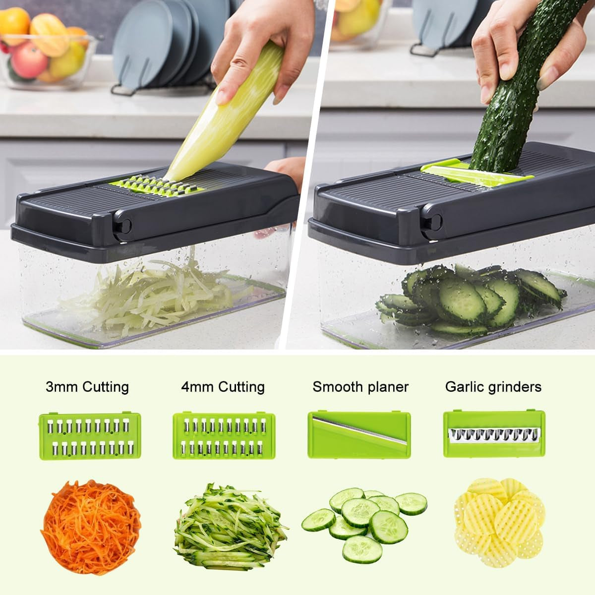 16 In1 Taglia Affetta Verdure Manuale Kit, Multifunzione Taglia Verdure Cubetti, Tritatutto Grattugia Da Cucina, Taglia Verdure Con 7 Lame in Inox, per Tagliare, Affettare Verdure, Grattugiare