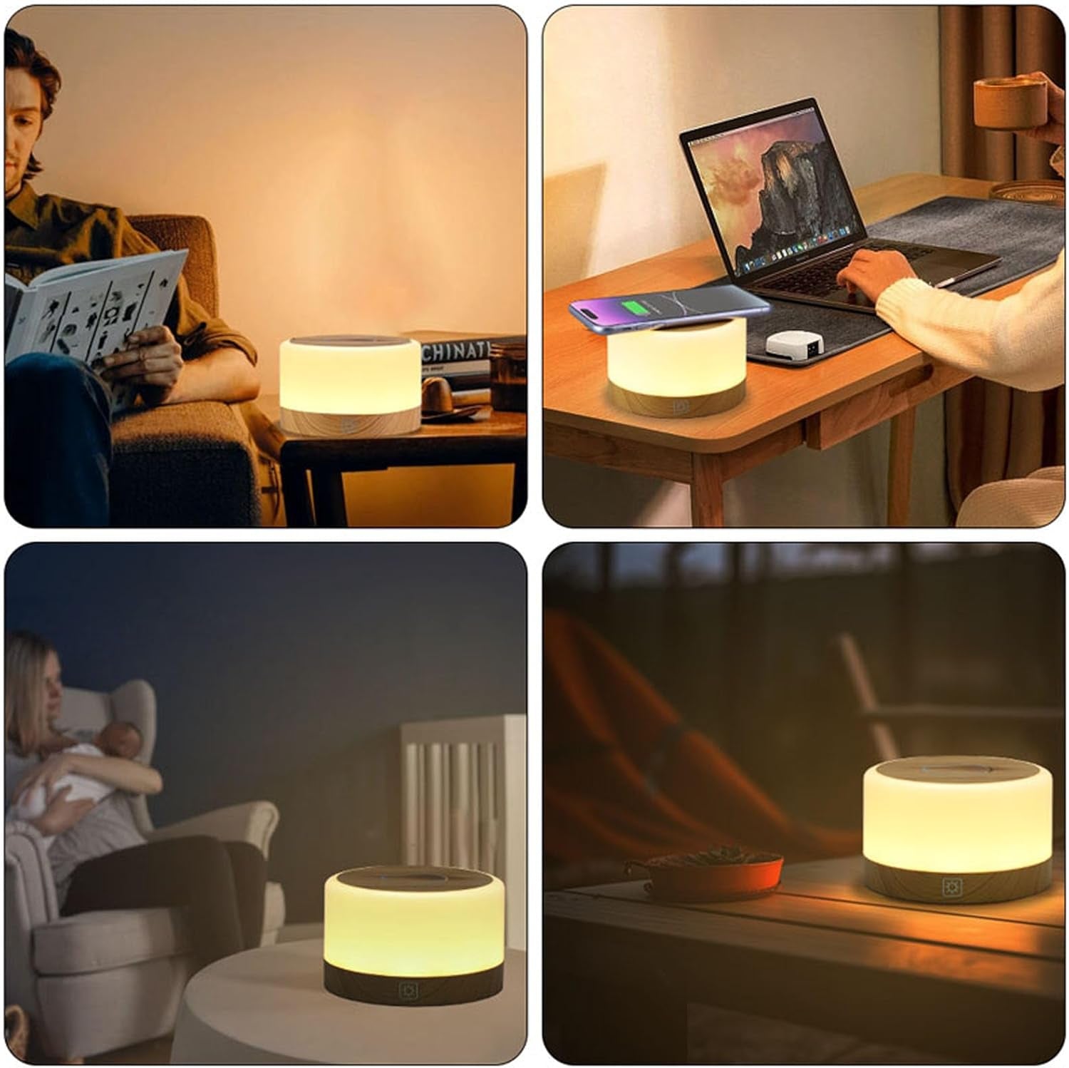 Lampada Da Comodino, Lampada Da Tavolo, 15 W, Caricatore Wireless, Luce Notturna 7 Fraben RGB E Dimmerabile, Funzione Di Memoria, Ricarica USB, Lampada Da Tavolo per Camera Da Letto, Soggiorno,