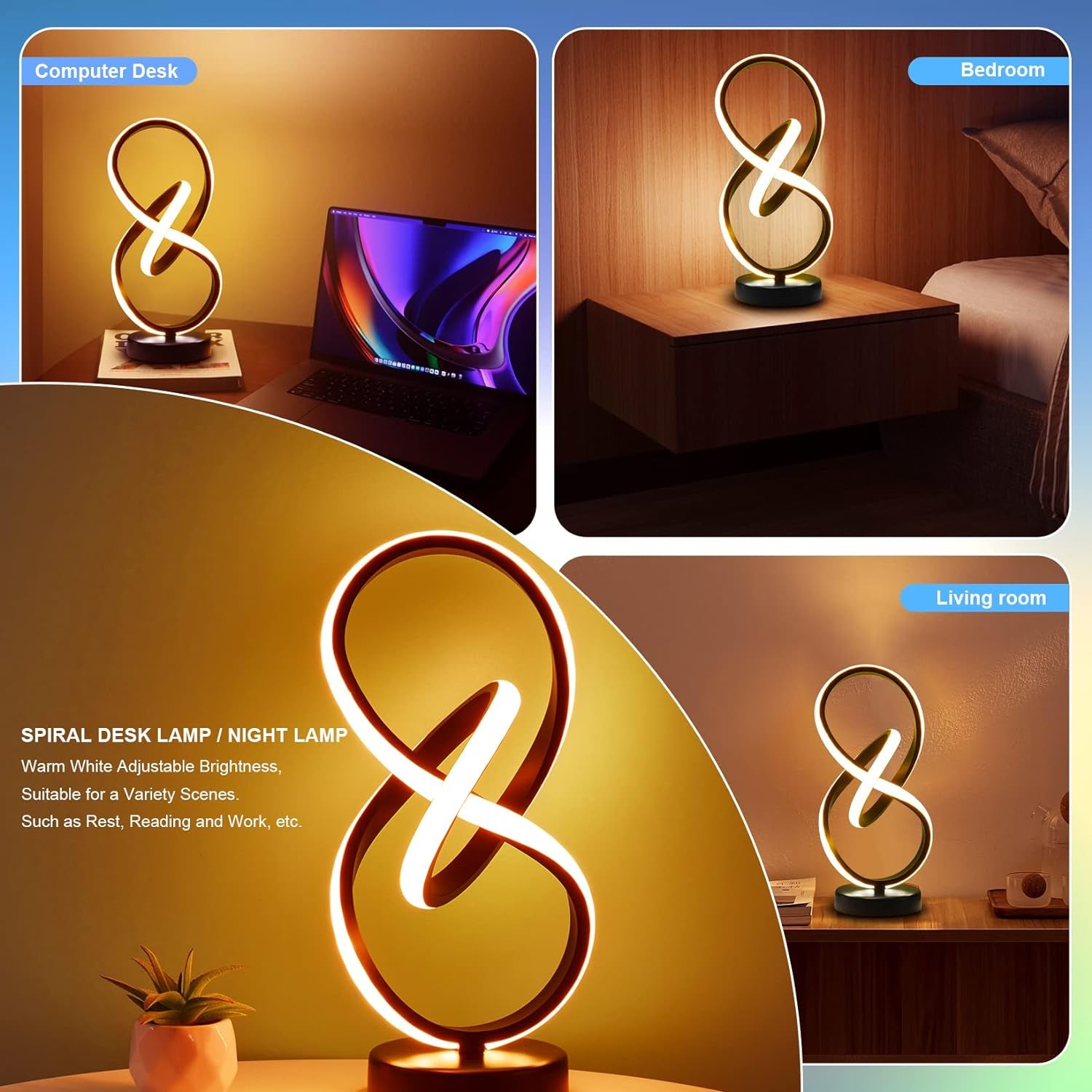 Lampada Da Comodino Camera Da Letto, Lampada Da Tavolo a LED Touch Dimmerabile 12W,Design Moderno a Spirale,800Lm 3000K Luce Bianca Calda, Illuminazione Decorativa per Soggiorno Ufficio Regalo