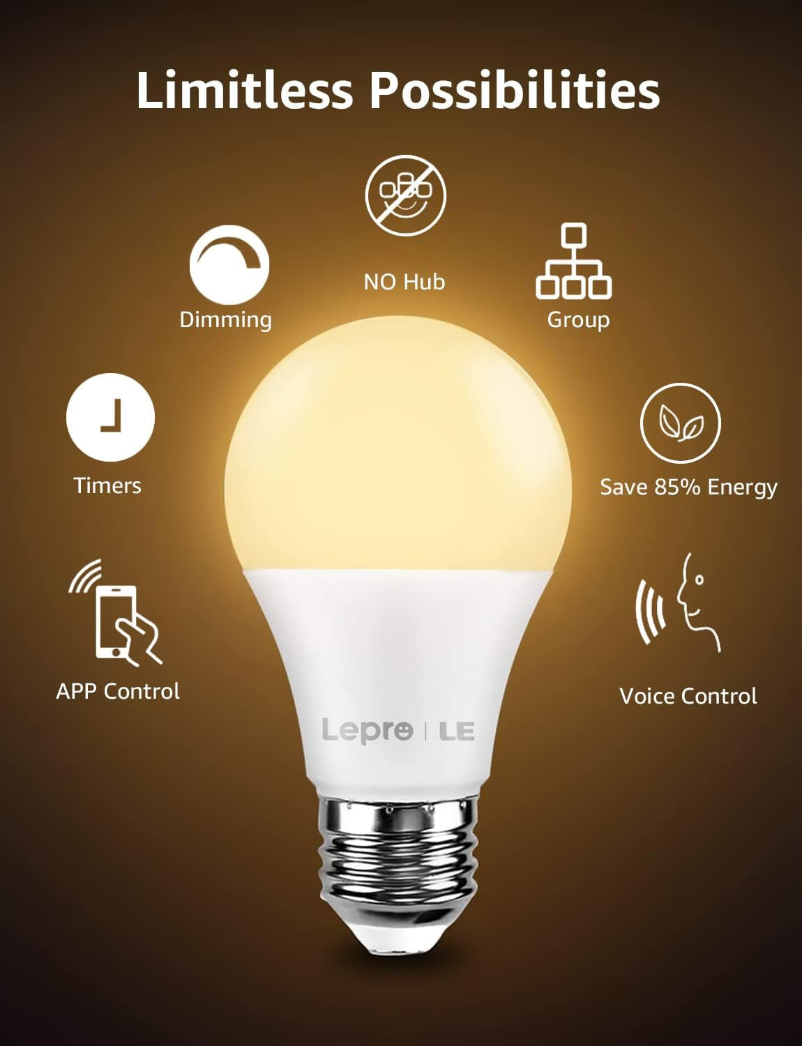 Lampadina LED E27 Intelligente, 9W=60W, Lampadina Wifi Bianco Caldo 2700K Luminosità Dimmerabile, Lampadine Smart Compatibile Con Alexa E Google Assistant, Controllo Da App Smartphone, 2 Pezzi