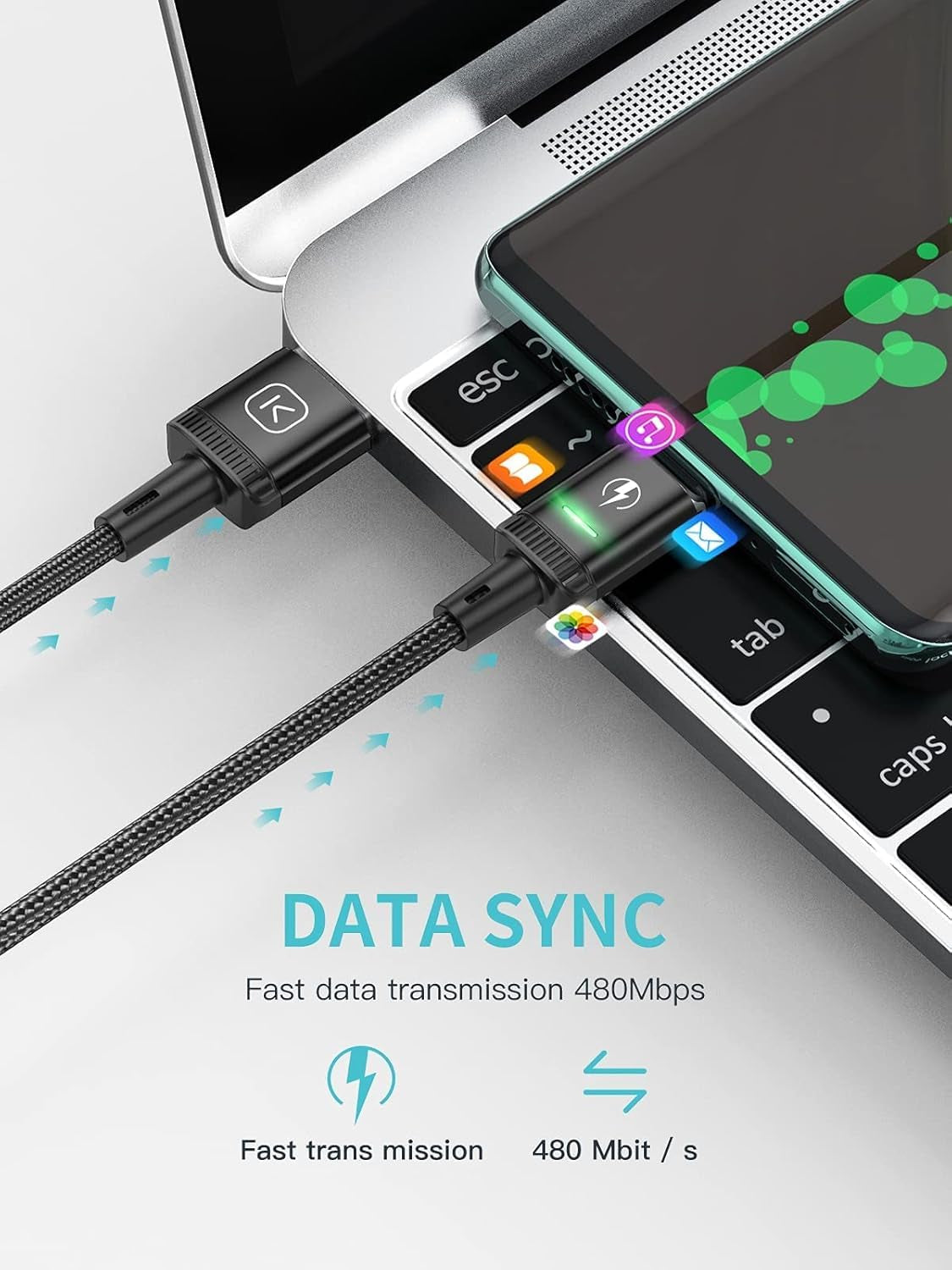 Cavo Magnetico USB C per Ricarica Rapida, 2 Pezzi Da 1 M, 3 a Con Adattatore Di Tipo C, Supporto QC 3.0, Ricarica Rapida,1M Ricarica Dati E Ricarica Rapida, Nero