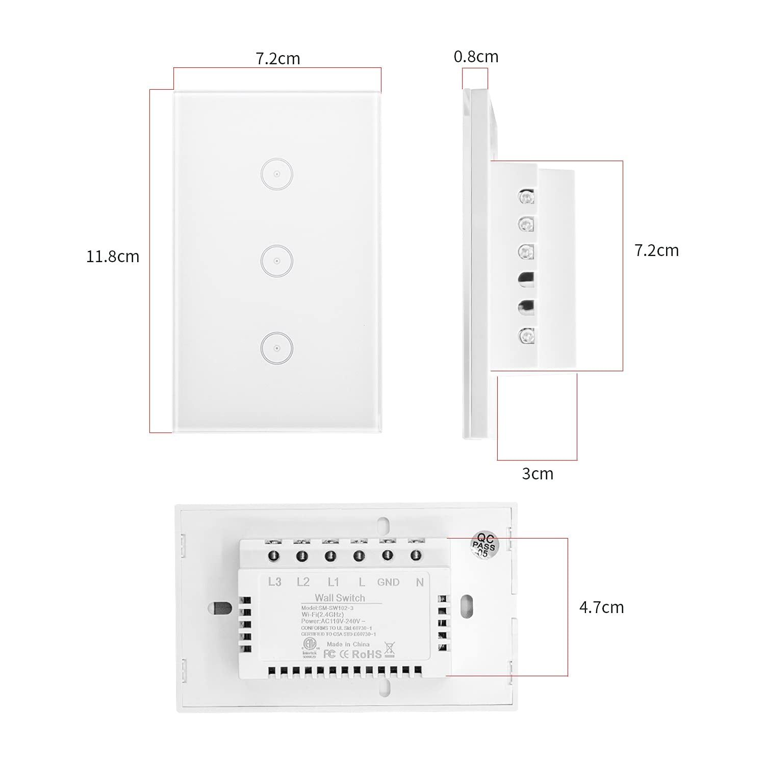 Interruttore Della Luce Intelligente Wifi, Controllo Vocale Funziona Con Alexa E Google Home, Timer E Condivisione Dispositivo, È Necessario Il Filo Di Neutro, Bianco 3 Way(2Pcs)