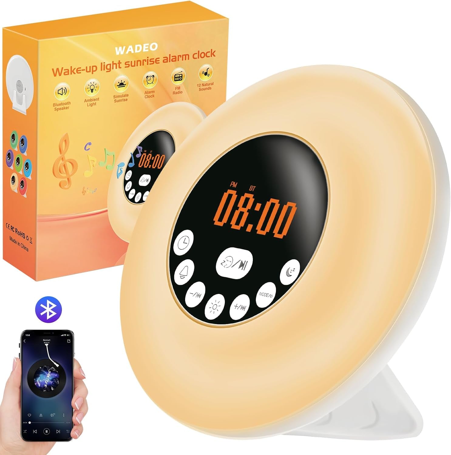 Wake up Light, Sveglia Alba Con Interruttore a 6 Colori E Radio FM, Sveglia Luce Con Suoni Della Natura Multipli, Controllo Touch E Funzione Snooze