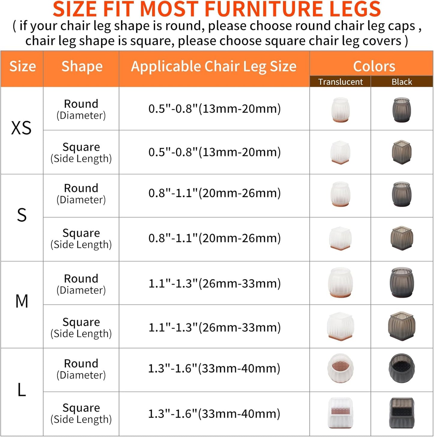 32P Protezioni per Pavimenti per Gambe per Sedie 33-40Mm, Trasparenti, per Piedini Quadrati per Mobili, Tappi per Gambe in Silicone per Proteggere Pavimenti in Legno Duro Da Graffi E Rumori