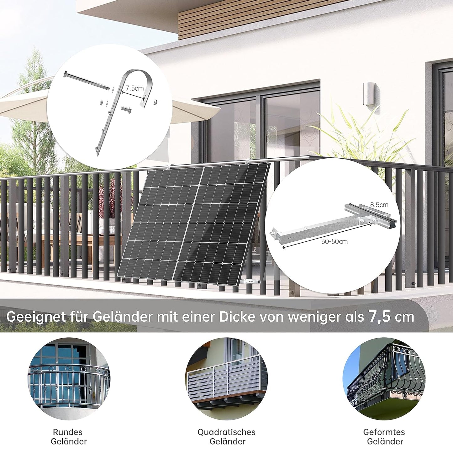 Ull-Supporto per Centrali Elettriche Da Balcone, per Tutti I Pannelli Solari,In Lega Di Alluminio Resistente,Per Pannelli Solari,Per Ringhiera E Balcone,Angolo Regolabile 0° O 15-30°